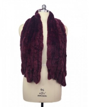 MEEFUR Women's Warm Scarves Fur Shawls Real Rex Rabbit Fur Wide Wraps - Winered - CK182GXGQ3L