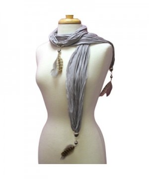 Gray Necklace Scarf With Feathers