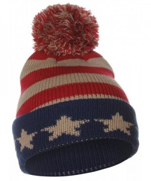 US Cities USA City Block Letters Cuff Beanie Knit Pom Pom Hat Cap - Navy/Red - C911P96WAQ3