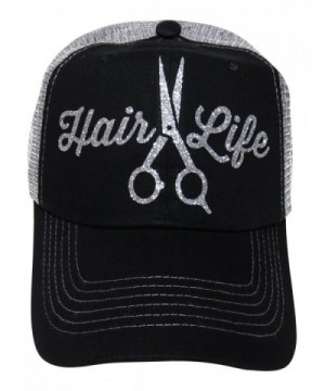 Silver Glitter "Hair Life" Scissor Black/Grey Trucker Cap Hat Hair Stylist - CF12FQ9HE8H