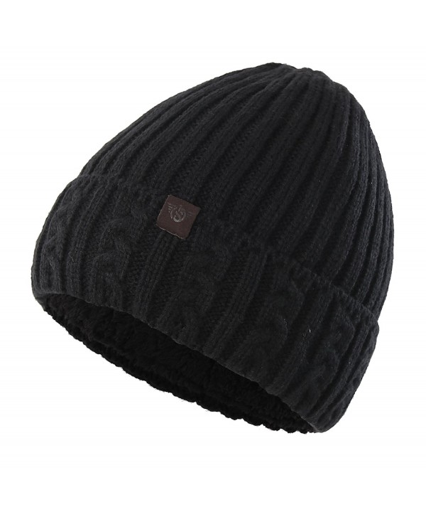 Home Prefer Men's Winter Hat Warm Knitted Hat Cuff Beanie Watch Cap With Lining - Black - CU186GXN7GX