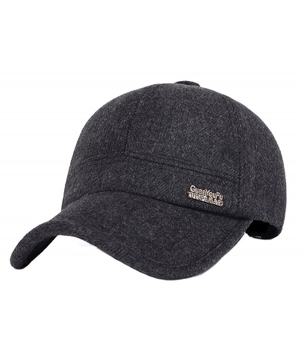 Men's Winter Thick Gray Black Woolen Cap Cover Ears Baseball Hat - Black - CB12ODOLJZ6