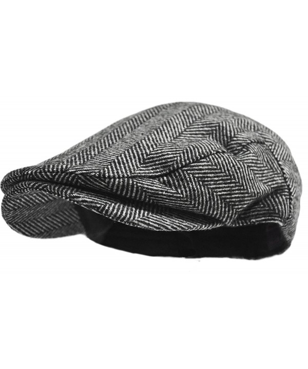 Men's Classic Herringbone Tweed Wool Blend Newsboy Ivy Hat (L/XL- Grey) - CL12NTPN0GD