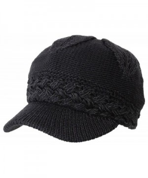 Women's Chunky Knitted Metallic Thread Double Layer Visor Beanie Hats - Solid Black - CP12CYEJBK1