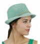 C.C Braided Faux Suede Band Open Weaved Spring Summer Trilby Fedora Hat - Mint/Beige - C217YT3N5YM