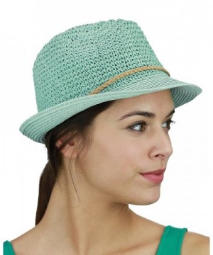 C.C Braided Faux Suede Band Open Weaved Spring Summer Trilby Fedora Hat - Mint/Beige - C217YT3N5YM
