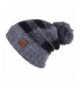 Hatsandscarf CC Buffalo Check Pattern Fuzzy Lined Knit Pom Beanie Hat (HAT-55) - Dk.mel Grey/Black - CE189O7WESM