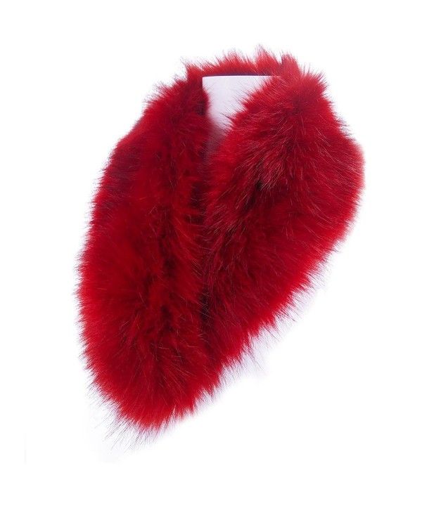 LETHMIK Women's Faux Fur Collar Fluffy Winter Scarf Neck Wrap for Winter Coat - Red - C612N4A31P1