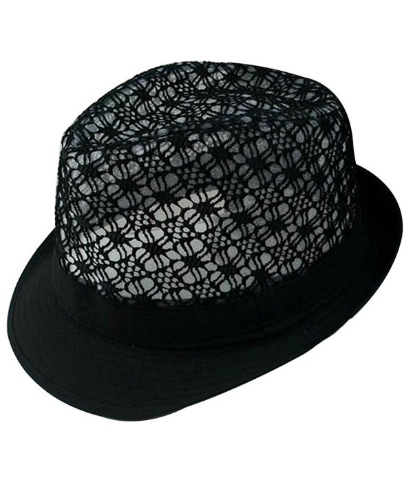 LerBen Women Summer Beach Colorful Brim Fedora Hat Sun Hats - Black - CN12G2KRA91