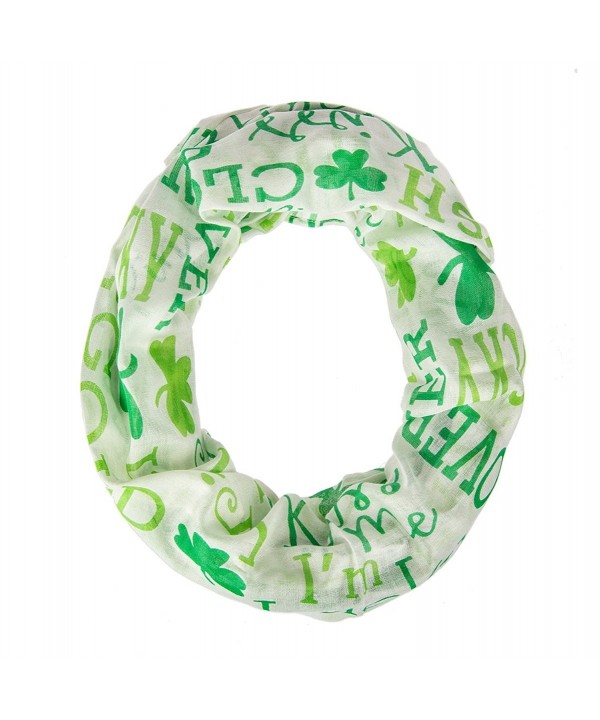 St. Patrick's Day Irish Infinity Circle Scarf with Clover Shamrock Pattern - White - C512O28UM63