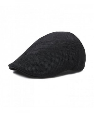 SUMOLUX Mens Newsboy Cap Linen Irish Hat Gatsby Ivy Hunting Pure Cabbie Caps - Black - CA1858LEM0M