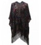 Genovega Floral Burnout Velvet Dress Kimono Cardigan Poncho With Fringe Velvet Shawls Wraps - 36 - CR180HRDYTL