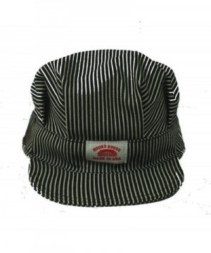 Round House Train Conductor Hickory Striped Engineer Hat - Adult - Made in USA - Stripe - C81157EQXTD