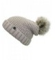 Luxury Divas Winter Knit Beanie Hat With Faux Fur Pom Pom - Taupe - C0187C6TQ24