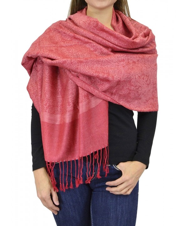 Belle Donne Jacquard Paisley Pashmina Soft Elegant Wrap Shawl Stole Scarf - Fuschia Pink - CU129949NU7