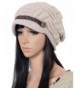 Women Winter Beanie Cabled Checker Pattern Knit Hat Button Strap Cap - Beige - C8128IO0VCN