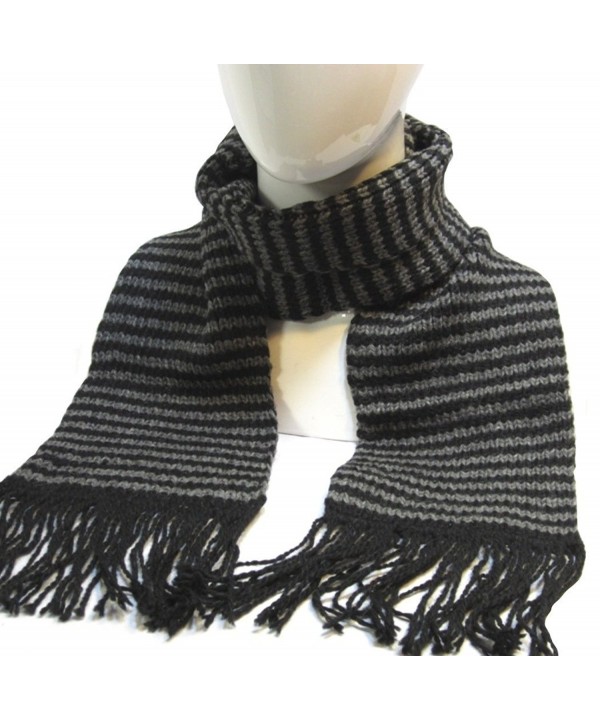 Alpaca Wool Striped Scarf Scarves 6" x 72" Handmade in Bolivia - Black Dark Gray - C211G72QRXV