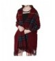 Cekaso Women's Plaid Shawl Reversible Wrap Blanket Fringed Oversize Pocket Scarf - Wine Red - CC12NH8U2RV