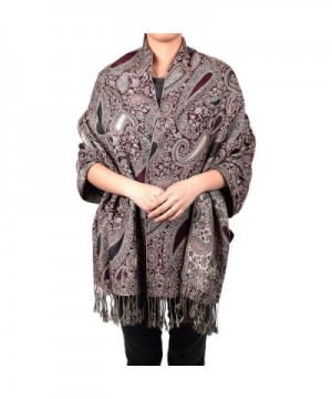 Paisley Floral Pashmina Multi Color Scarf Shawl Wrap - Maroon/Silver - CC12NA8I7A8