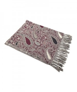 Paisley Floral Pashmina Maroon Silver in Wraps & Pashminas