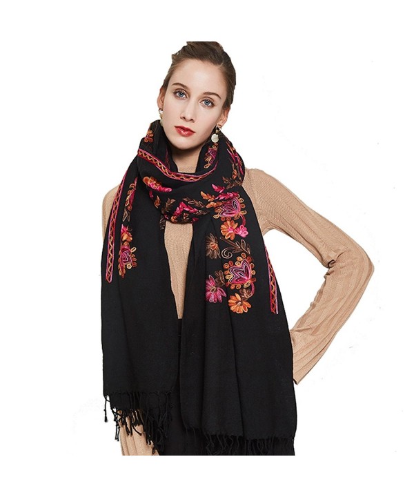 DANA XU Embroidery Wool Large Size Winter Women Pashmina Shawls and Wraps - Red Black - CV186S7YCXC