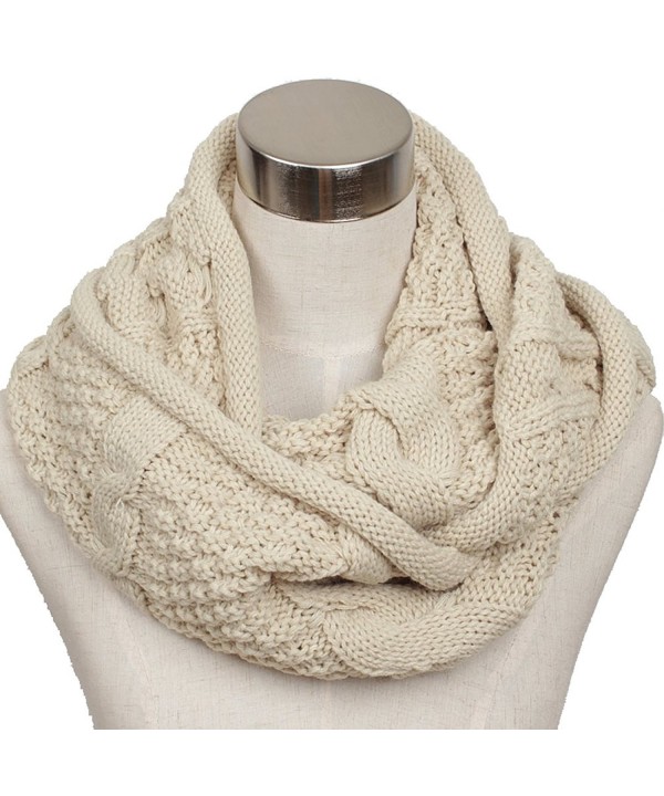 Ls Lady Women's Warm Infinity Circle Scarf Ribbed Knit Scarf Cowl Wrap - Off White - CB127PVG8WH