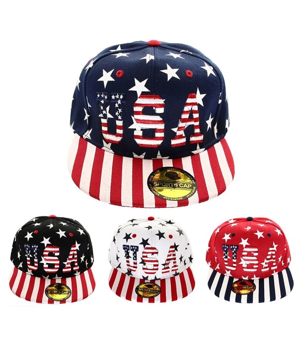 USA American Flag Printed Baseball Cap Snapback Adjustable Size - 4-assorted Colors - CZ187NHE0TQ