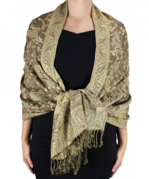 Dseason Women's Elegant Reversible Floral Paisley Pashmina Shawl Wrap Scarf Black and White - Tan - CW12O2G9XPY