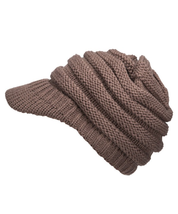 GRAMONI Exclusives Women's Winter Ribbed Brim Knit Hat Snow Ski Warm Cap With Visor For Christmas Gift - Taupe - CZ185A5A82U