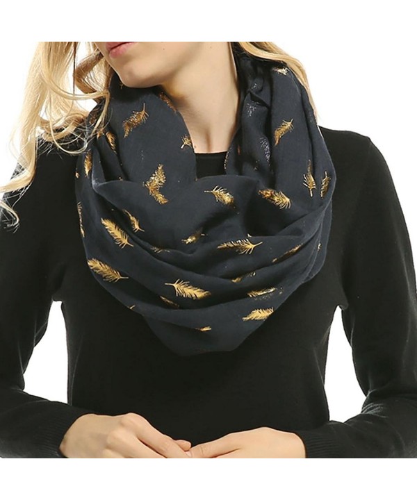 Women Soft Scarf Feather Print Lightweight Shawl Warm Bronzing Neck Wrap Scarves - Navy - CZ187WLH6RM