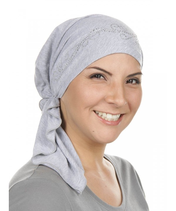 Turban Plus Pre Tied Rhinestone Bandana - 21 -Heather Gray W/Clear Crystal Swirl - C41829ZRQM3