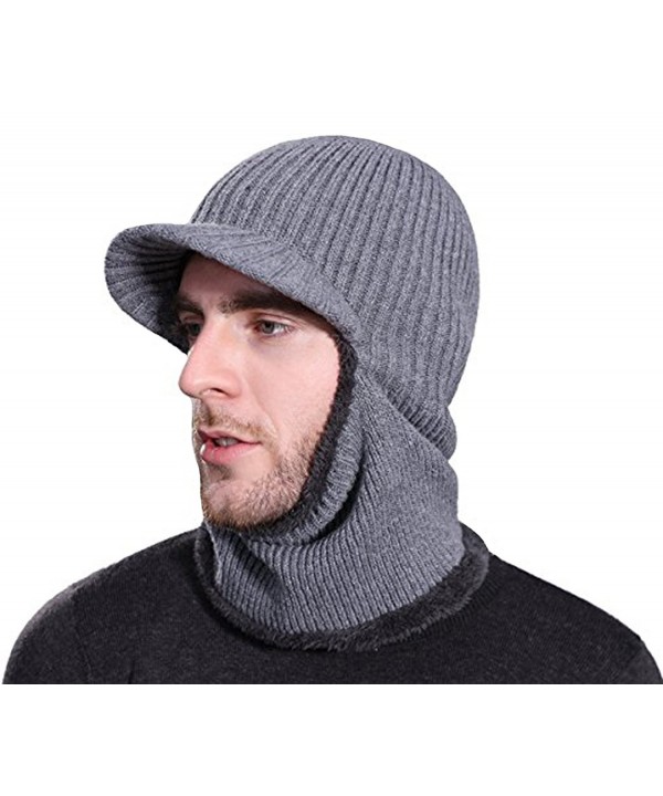 HZTG Men's Winter Knitted Warm Cap Full Face Cover Cycling Balaclava Ski Cap With Visor - Grey - CU1280UD8K7