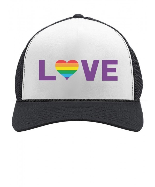 TeeStars Gay Love - Rainbow Heart Gay & Lesbian Pride Trucker Hat Mesh Cap - Black/White - CR1845R266R