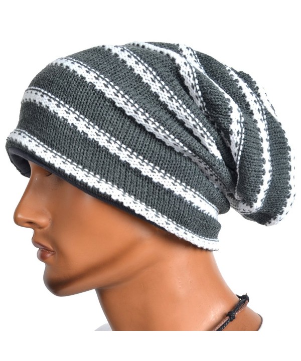 VECRY Men's Slouchy Beanie Knit Crochet Rasta Cap For Summer Winter - Stripe-grey - CR187C63ZII