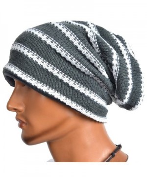 VECRY Men's Slouchy Beanie Knit Crochet Rasta Cap For Summer Winter - Stripe-grey - CR187C63ZII