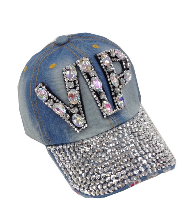 Women's Studded Rhinestone Bling VIP Cowboy Baseball Cap Hat Light Blue ...