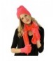 Ladies 3pc Winter Soft Cable Knit Beanie Skull Hat Long Scarf Gloves Set - Pink - C311PCWO3CJ