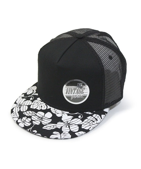 Vintage Year Premium Floral Hawaiian Cotton Twill Adjustable Snapback Baseball Caps - Flower/Black/Black Mesh - CF12CDN161F