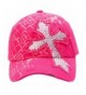 TopHeadwear Beaded Cross Distressed Adjustable Baseball Cap - Hot Pink - CT11O3DV731