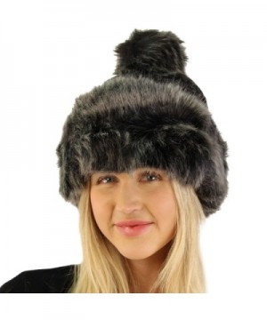 Faux Fur Thick Cable Knit Bucket Fleece Lined Pom Pom Chunky Beanie Hat - Black - CU12MXMBFBW