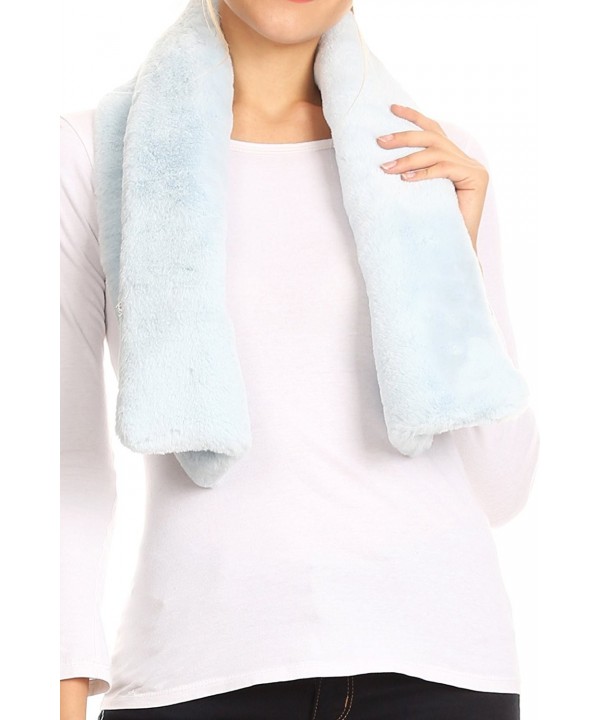 Sakkas Malen Long Rectangle Faux Fur Warm Soft Furry Wrap Around Loophole Scarf - Baby Blue - CB1839EDHN4