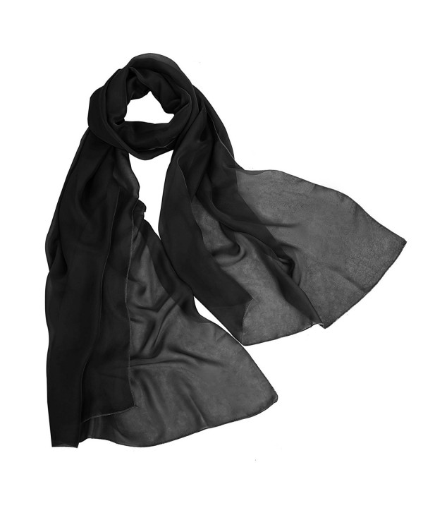 Bbonlinedress Women's Soft Sheer Elegant Chiffon Shawl Wrap Wedding Scarf - Black - CE12IQDALKR