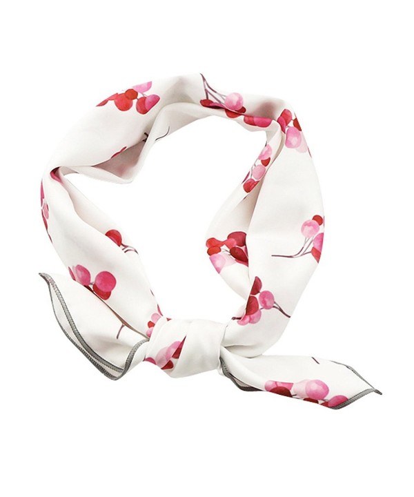 GERINLY Womens Neckerchief - Red Cherry Print 20 inches Square Hair Scarf - White - C7184DQCH48