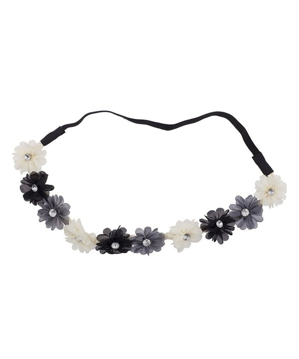 Lux Accessories Multi Color Chiffon Rhinestone Flower Crown Floral Headband Headwrap - Black Ivory Grey - CM12N4SM5TB