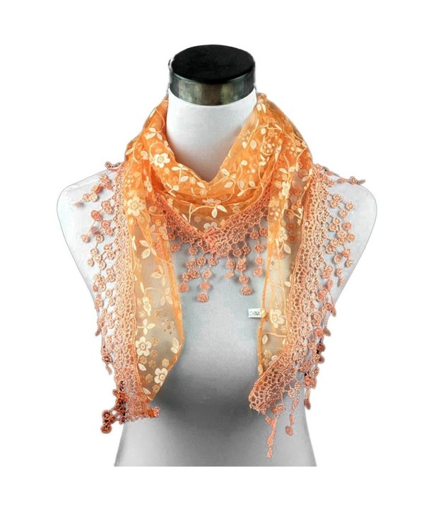 Iusun Soft Lace Tassel Sheer Burntout Floral Print Scarf Shawl Triangle Mantilla Wrap - Orange - CC12NFF3OO1