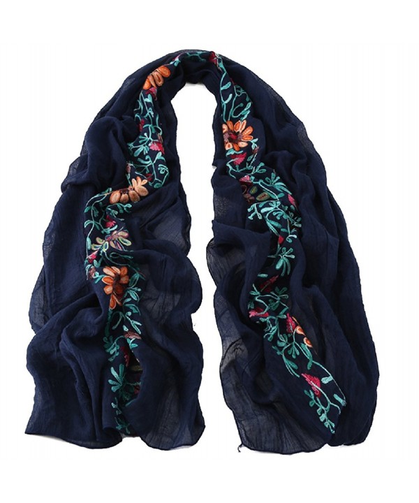 Womens Fashion Scarves Oversized Shawl Wrap Warm Linen Soft Long Scarf for Winter - Navy Blue - CE187QIH95T