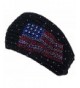 D&Y Womens Tight Rib Knit Headband W/Jeweled American Flag Design (One Size) - Black - CG125EPPQA5