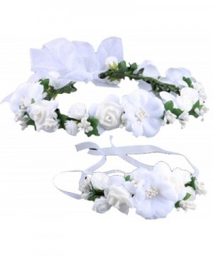 Flower Crown Wedding Hair Wreath Floral Headband Garland Wrist Band Set - White - CR12D3MDF2X