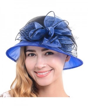Wimdream Women's Church Wedding Cloche Bucke Hat Organza Floral Bridal Derby Hat S606 - Royal Blue - CA17YD4U834