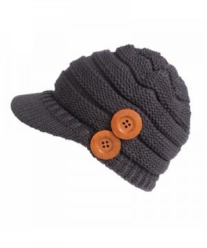 Brim Hat Beanie Hat - Binmer(TM) Women Ladies Winter Button Knitting Berets Turban Brim Hat Pile Cap - Gray - C11889WOA2U